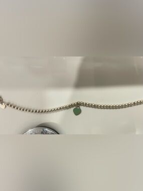Tiffany & Co. Silver Beaded Bracelet with Tiffany Green Heart Charm